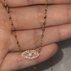 Dainty Evil Eye Malocchio Opal Heart Gold Necklace